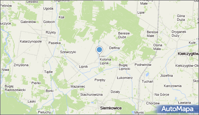 mapa Kolonia Lipnik, Kolonia Lipnik gmina Siemkowice na mapie Targeo